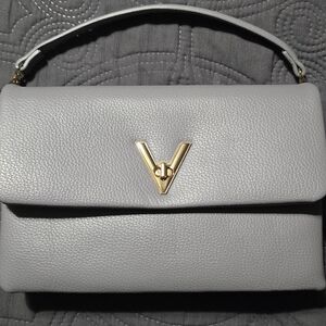 Elegant Gray Top-Handle Women's Bag with Gold Accent
